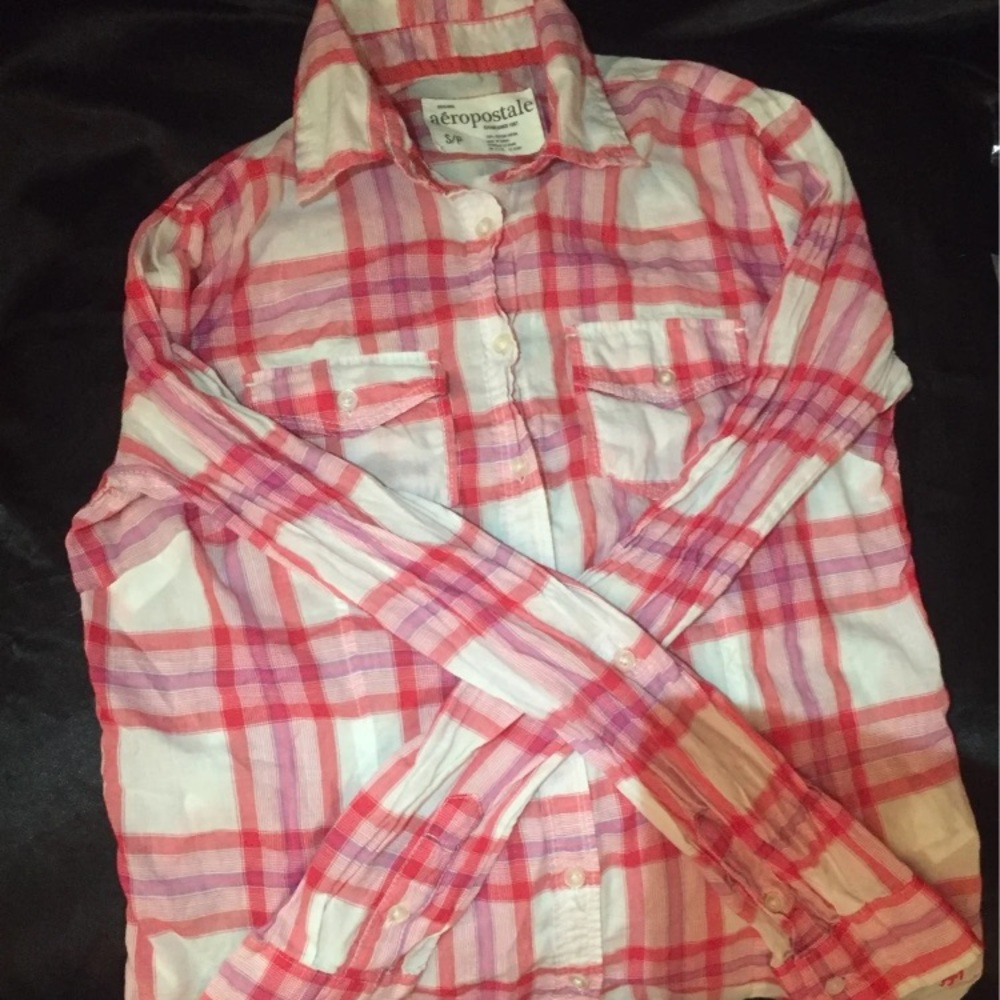 Light Pink, Red, & Purple Plaid Shirt